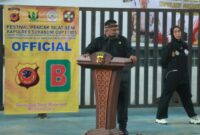 Ketua DPRD Kabupaten Sukabumi, Budi Azhar Mutawali, saat menghadiri festival pencak silat Kapolres Cup I 2025