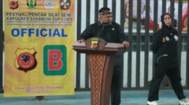 Ketua DPRD Kabupaten Sukabumi, Budi Azhar Mutawali, saat menghadiri festival pencak silat Kapolres Cup I 2025
