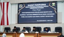 Rapat Paripurna DPRD Kabupaten Sukabumi dalam rangka penyampaian nota penjelasan Bupati atas Raperda tentang pembentukan dana cadangan Pilkada 2029, Kamis (15/5/2025)
