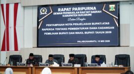 Rapat Paripurna DPRD Kabupaten Sukabumi dalam rangka penyampaian nota penjelasan Bupati atas Raperda tentang pembentukan dana cadangan Pilkada 2029, Kamis (15/5/2025)