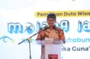 Bupati Sukabumi, Asep Japar, saat memberikan sambutan di grand final Mojang Jajaka 2025 di Auditorium Universitas Nusa Putra, Jumat (3/10/2025).