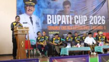 Bupati Sukabumi, Asep Japar, saat membuka turnamen tenis meja Bupati Cup 2026, Sabtu (7/2/2026).